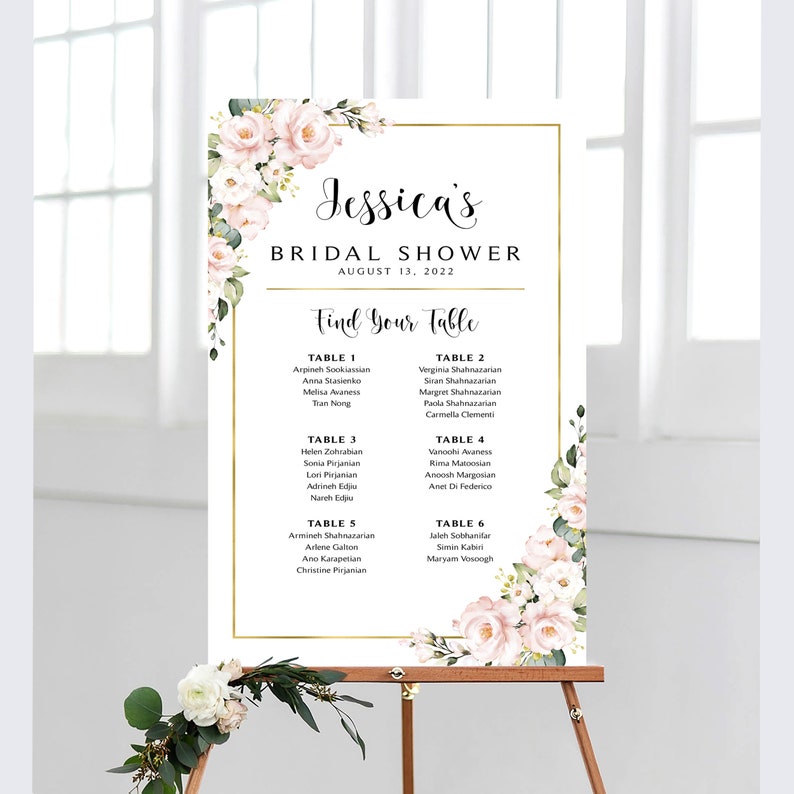 Bridal Shower Seating Chart Seating Plan by Table Etsy