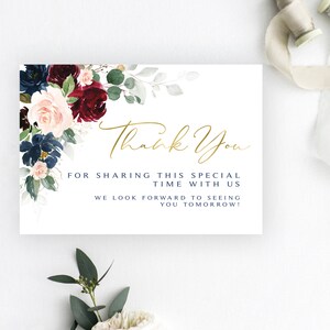 Marsala Floral Thank You Card: Burgundy, Navy, and Greenery (Digital Download)