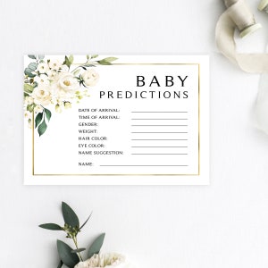 Greenery Baby Predictions Card / Scheda di inserimento 3,5 x 5 / Rose crema / Rose bianche / Download immediato / Stampabile fai da te