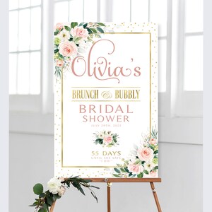 Pink Floral Bridal Shower Welcome Sign: Brunch and Bubbly (Digital Download)
