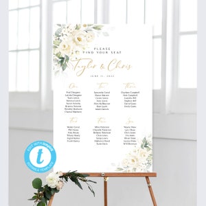 Greenery-plaatskaarten en plaatskaartsjablonen | Templett | 4 sjablonen | Plattegrond | Bewerkbare sjabloon | Evenementen | Witte bloemen