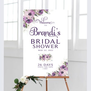 Purple Floral Bridal Shower Welcome Sign and Bonus Printable  | Purple Flowers | Wedding Countdown Sign | Reception Sign