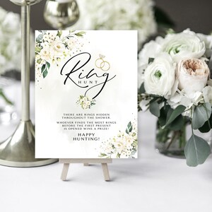 Bridal Shower Ring Hunt Sign: Cream Roses (Digital Download)