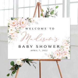 Pink Floral Baby Shower Welcome Sign: Blush Roses (Digital Download)
