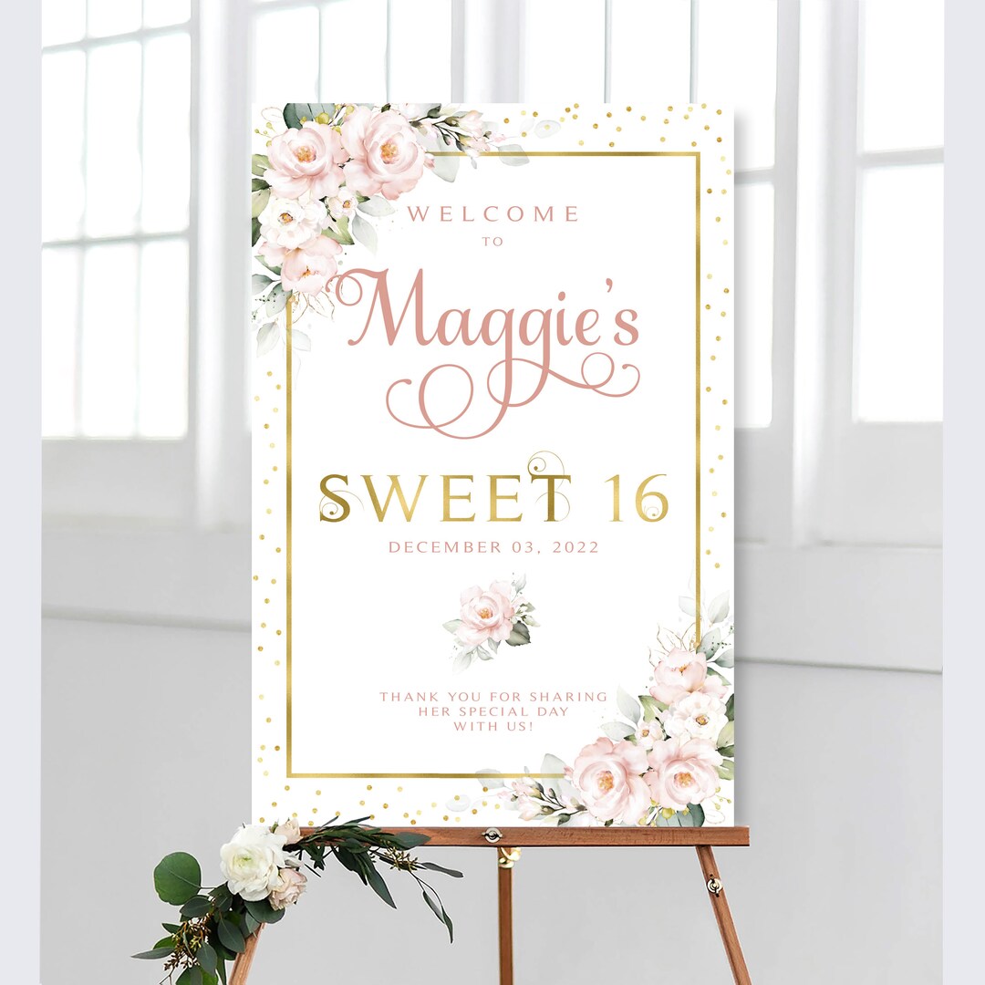 Start Journey Blush Sweet Sixteen Welcome Sign, Blush Welcome Sign, Pink Birthday Sign, Welcome To Sweet 16, Personalized Sweet Sixteen