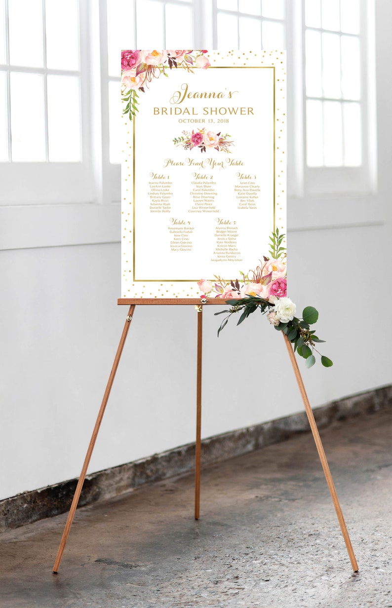 Various Sizes Seating Plan Bridal Shower Seating Chart Personalized PDF and JPG Files Vintage By Table Floral Options