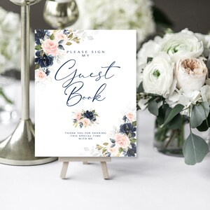 Blush and Navy Floral Guest Book Sign (Digital Download)