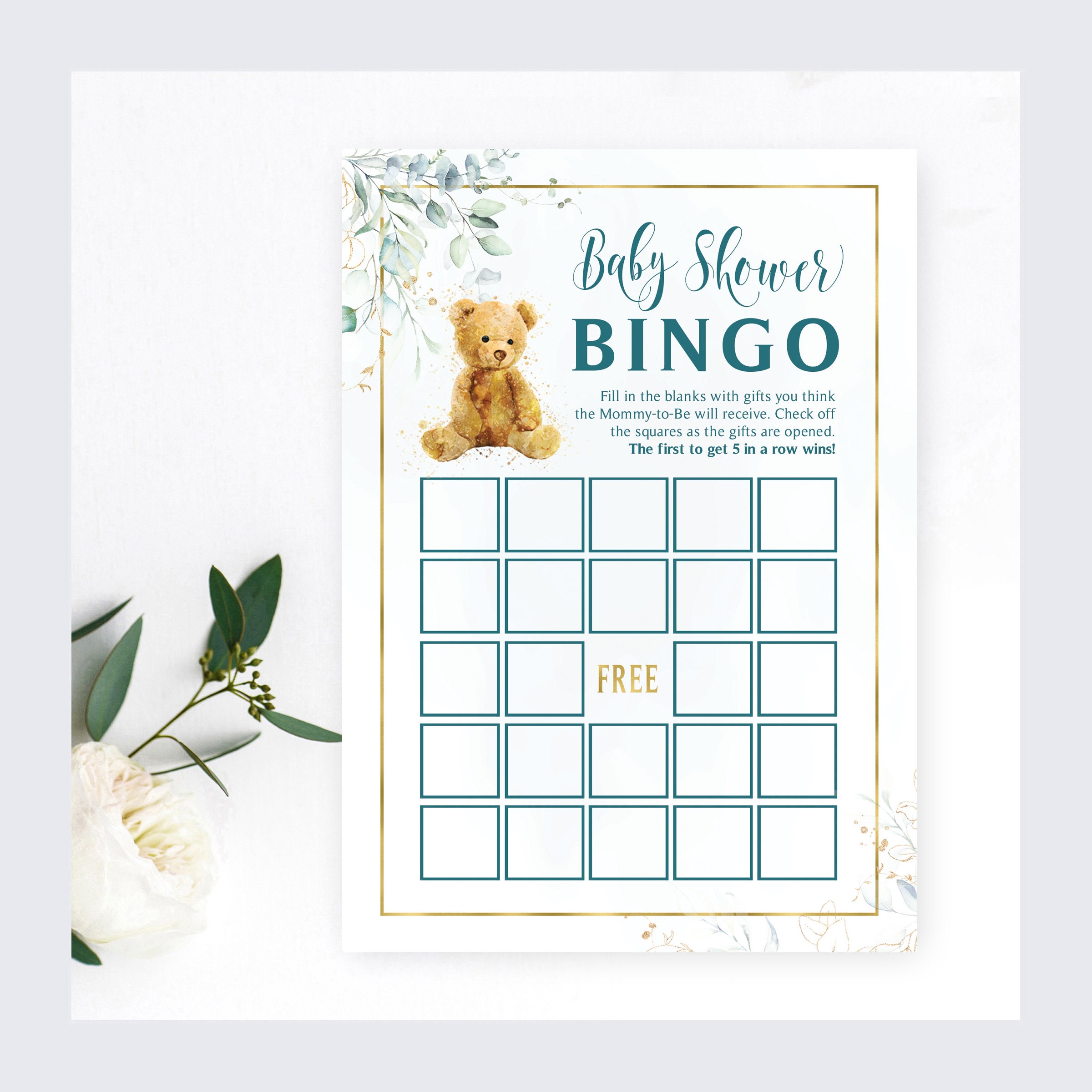 Teddy Bear Baby Shower Bingo Game Baby Bingo 5 x 7 Game | Etsy
