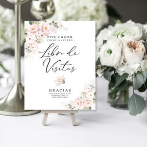 Libro de visitas con flores rosas / 8 x 10 / Libro de visitas / Rosas ruborizadas y vegetación / Rosas rosadas / Descarga instantánea / Imprimible para hacer uno mismo