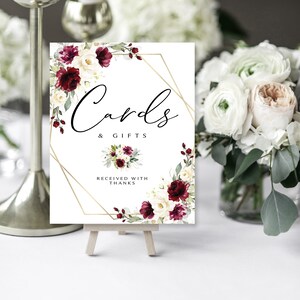 Burgundy Floral Cards and Gifts Sign: Christmas Printable (Digital Download)