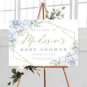Floral Baby Shower Welcome Sign: Light Blue Flowers (Digital Printable)