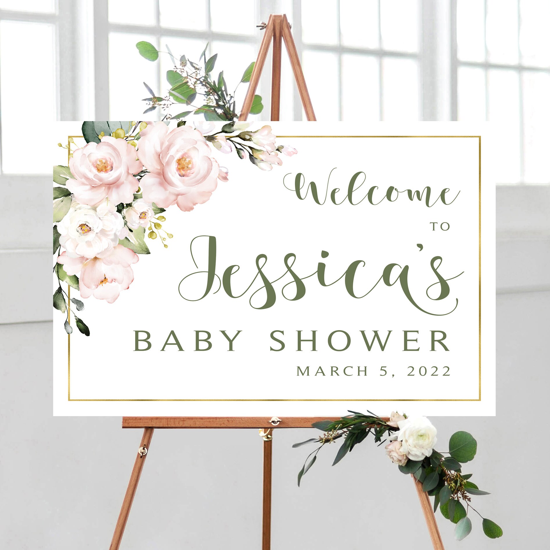 Pink Floral Baby Shower Welcome Sign and Bonus Printable - Etsy