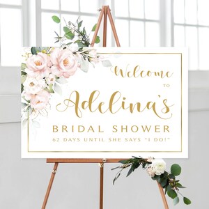 Pink Floral Shower Welcome Sign and Bonus Printable | Bridal Shower  | Countdown Sign | Blush Roses | Pink Roses | Floral Welcome