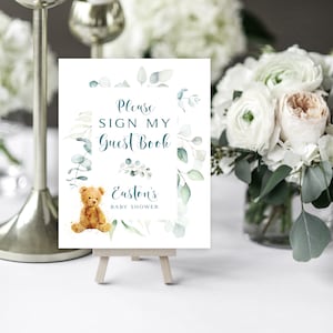 Greenery Teddy Bear Guest Book Sign: Baby Shower Decor (DIY Printable)