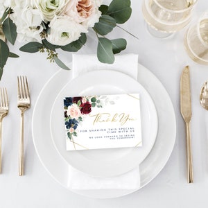 Floral Thank You Card: Burgundy, Navy, and Greenery (Instant Download)