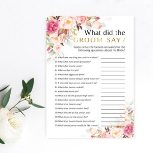 Floral Bridal Shower Game: What Did the Groom Say (DIY Printable)