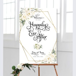 Greenery Wedding Welcome Sign: Cream & White Roses (Digital Download)