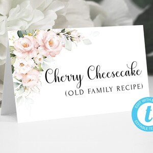 Pink Floral Tented Food Cards | Editable Template | EDIT With Templett ...