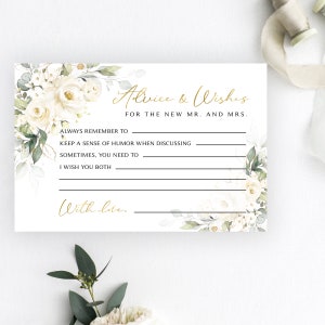 Tarjetas de deseos y consejos sobre vegetación / Tarjetas de los mejores deseos para la despedida de soltera / Vegetación de rosas color crema / Rosas blancas / Descarga instantánea / Imprimibles para hacer uno mismo