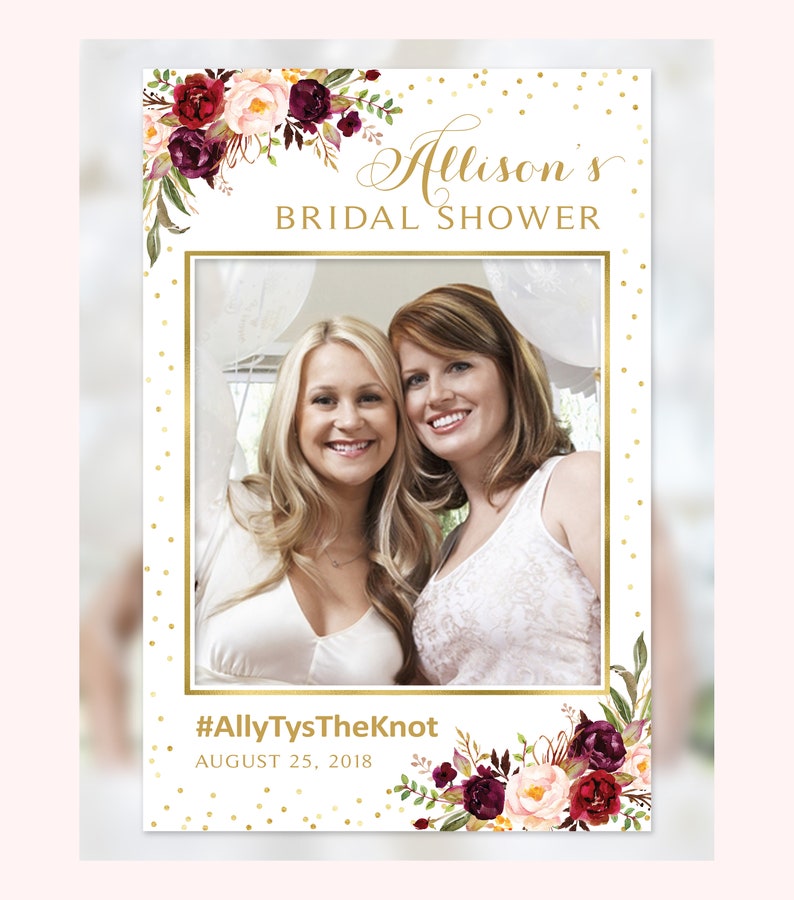 Burgundy Floral Bridal Shower Photo Booth Frame Photo Frame Etsy