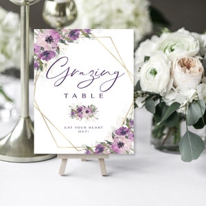 Purple Floral Grazing Table Sign | Table Top Sign | Food Table Sign | Purple Blooms | Purple Flowers | Greenery | Instant Download