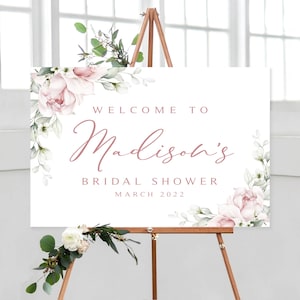 Pink Floral Bridal Shower Welcome Sign: Winter Roses (Digital Printable)