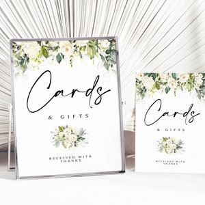 Greenery Wedding Cards and Gifts Sign: Cream & White Roses (Digital Download)
