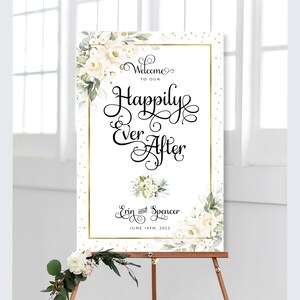Greenery Wedding Welcome Sign: Cream & White Roses (DIY Printable)