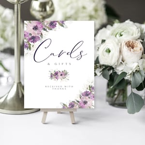 Purple Floral Cards and Gifts Sign (Instant Download)
