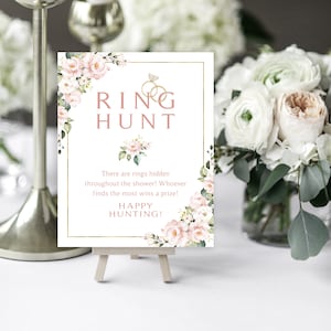 Pink Floral Ring Hunt Sign: Bridal Shower Game (Digital Download)