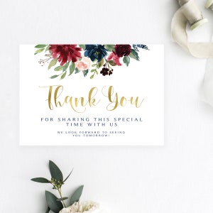 Marsala Floral Thank You Card: Rehearsal Dinner (DIY Printable) (Instant Download)
