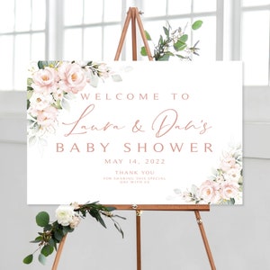 Pink Floral Baby Shower Welcome Sign: Personalized Printable (Digital Download)