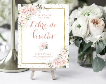 Pink Floral Libro de Visitas | 8 x 10  | Guest Book Sign | Blush Roses Greenery | Pink Roses | Instant Download | DIY Printable