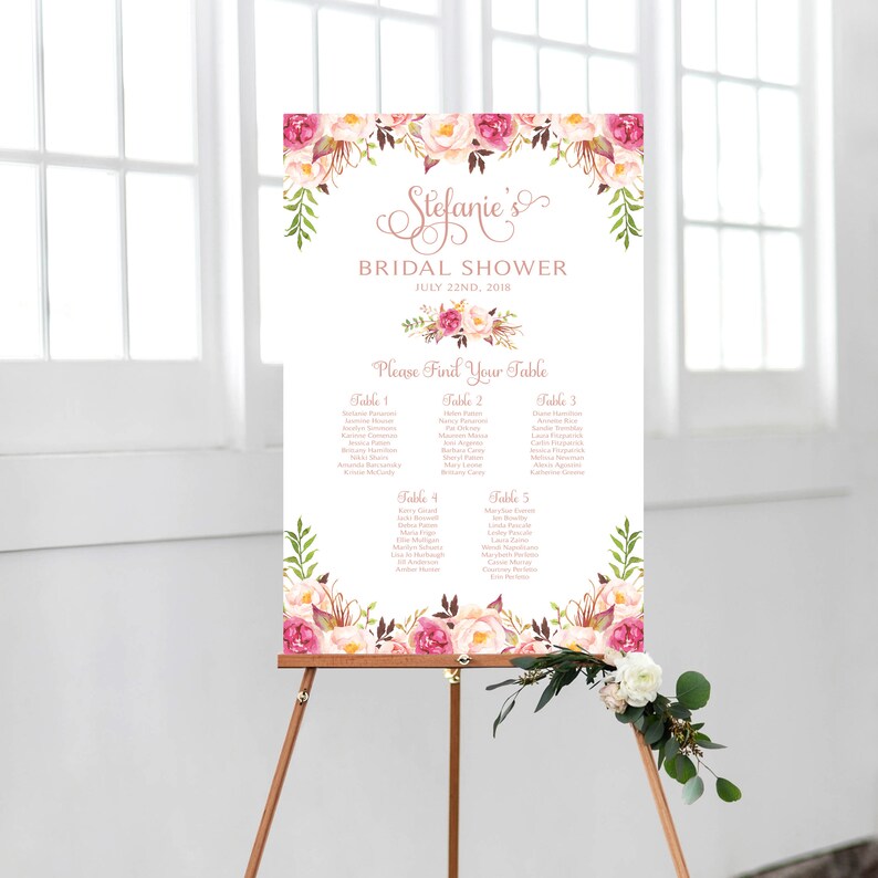 Bridal Shower Seating Chart by Table Various Sizes Etsy