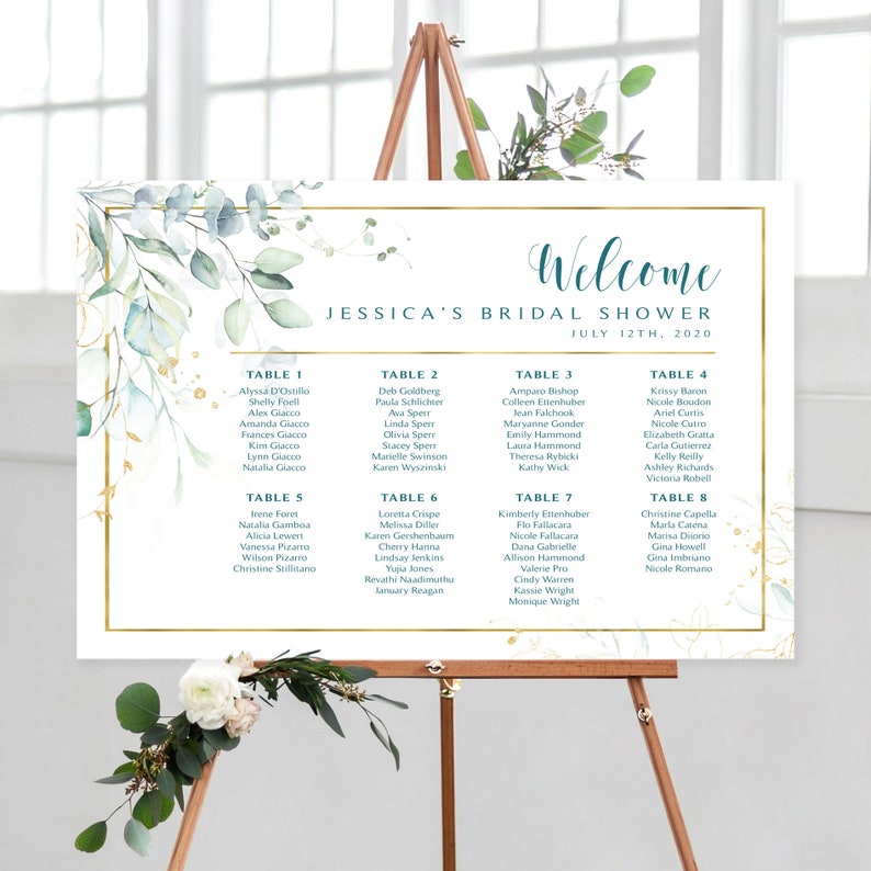 Shower Seating Chart Personalized Seating Plan by Table Etsy