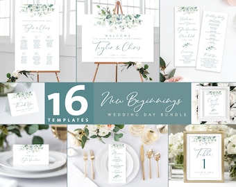 Eucalyptus Greenery Wedding Bundle | Wedding Day Sign Bundle | Editable Templates | Wedding Stationery | 16 Templates | EDIT with Templett