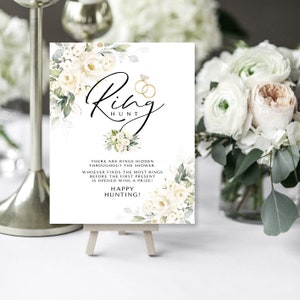 Bridal Shower Ring Hunt Sign: Cream Roses & Greenery (DIY Printable)