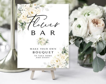 Greenery Flower Bar Sign | Favors Table | Make a Bouquet | 8 x 10 | Shower Activity | Cream Roses | Instant Download | DIY Printable