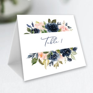 Blush and Navy Table Number Cards Editable Template EDIT with Templett Name Cards Thank You DIY Editable Blush and Navy image 2