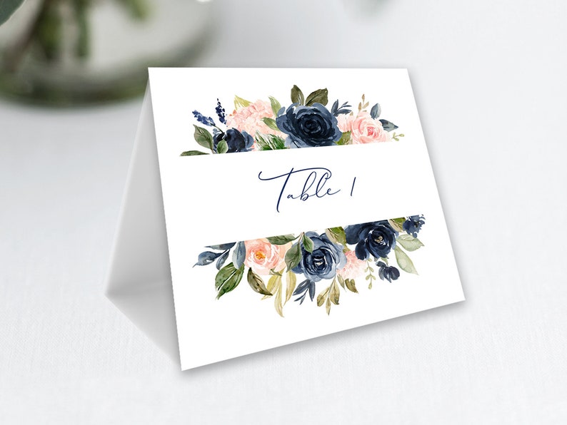 Blush and Navy Table Number Cards Editable Template EDIT with Templett Name Cards Thank You DIY Editable Blush and Navy image 2