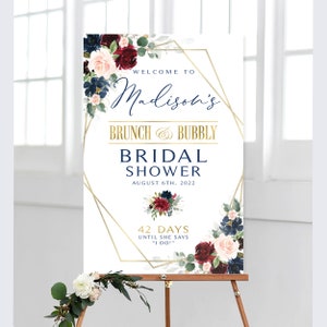 Burgundy Navy Floral Bridal Shower Welcome Sign (Digital Printable)