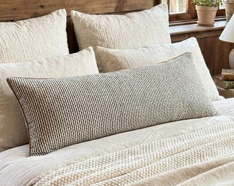 Extra Long Woven Lumbar Cushion Cover 90x35cm Black Cream Striped Rustic Home Decor
