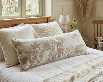 Extra Long Lumbar Cushion Cover 90x35cm Beige Distressed Abstract Pattern