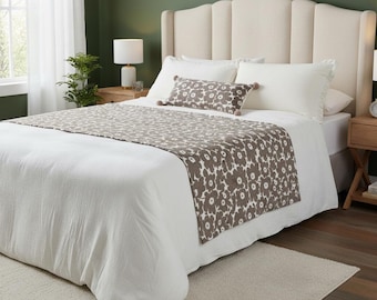 Modern Floral Bed Runner and Pom Pom Pillow Set