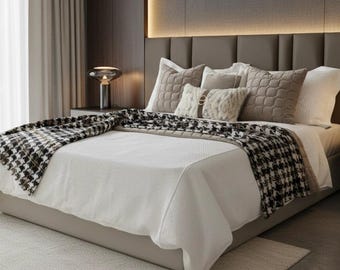 Luxury Quilted Pillow & Plaid Throw Hotel Bedding Set - Modern Bedroom Decor