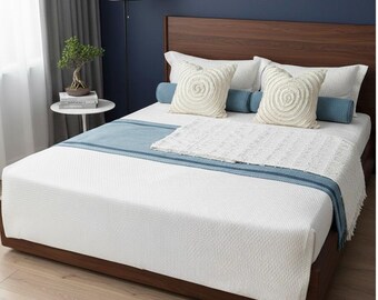 Modern Blue and White Bedding Set - Textured Cushions & Cozy Throws