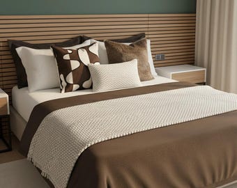 Luxury Quilted Pillow & Plaid Throw Hotel Bedding Set - Modern Bedroom Decor