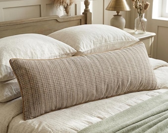 Extra Long Lumbar Pillow Cover 90x35cm – Rustic Woven Textured Cushion, Farmhouse Decor