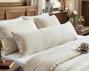 Oatmeal Beige Extra Long Woven Lumbar Cushion Cover 90x35cm Textured Cotton