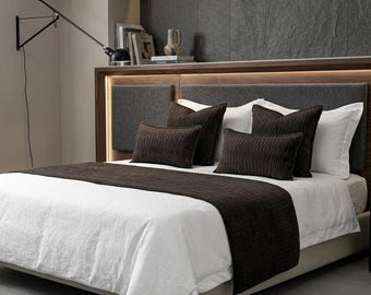 Dark brown textured bedding set includes bed runner and cushion covers
